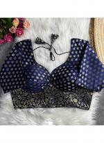 Nylon Jacquard Navy Blue Festival Wear Weaving  Readymade Blouse